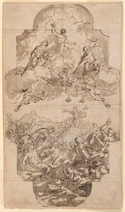 Kresba, Návrh stropu kostela, 1700-1750 od Unknown artistUnknown artist
