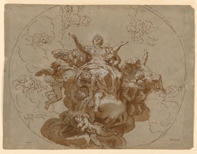 Kresba, Návrh stropu s Nanebevstoupením Panny Marie, 1700-1730 od Unknown artistUnknown artist