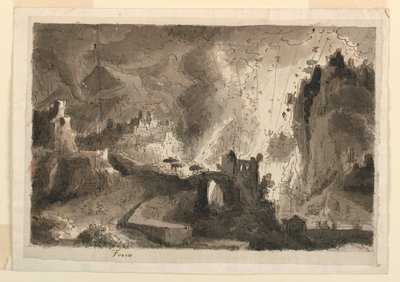 Kresba, scénografie, pálení města, cca 1810-20 od Unknown artistUnknown artist