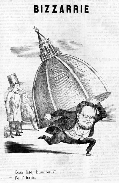 - Co to děláte, pane? - Dělám Italy (Cavour s kopulí Florencie) satirickou rytinu Il Fischietto od Unknown artist