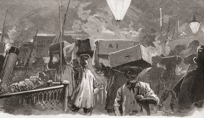 5 hodin ráno na rybím trhu v Billingsgate, Londýn, Anglie v 19. století od Unknown artist