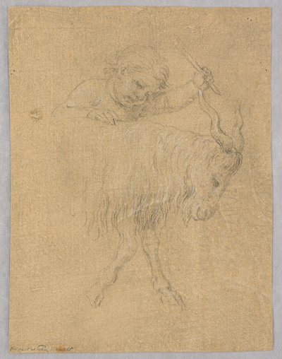 Chlapec řídí kozu od Unknown artist
