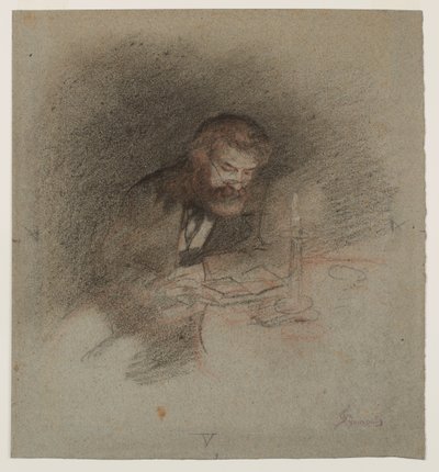 Muž čtoucí při svíčkách od Unknown artist