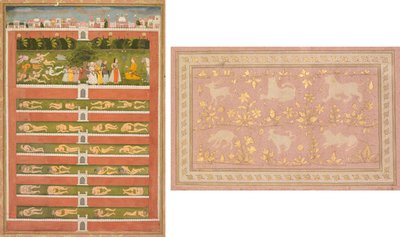 Princezna a démoni před šlechticem: List z poetické romance vztahující se k Shah Alam I (recto); Šablonové scény lva a gazely (verze) od Unknown artist