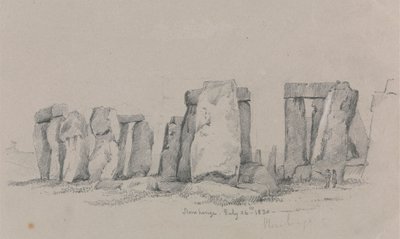 Pohled na Stonehenge se dvěma postavami v popředí od Unknown artist