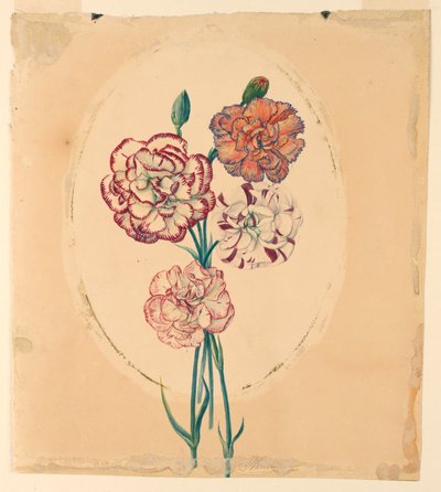 Svazek čtyř karafiátů od Unknown artist
