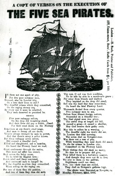 Kopie veršů o popravě pěti mořských pirátů, c.1864 od Unknown artist