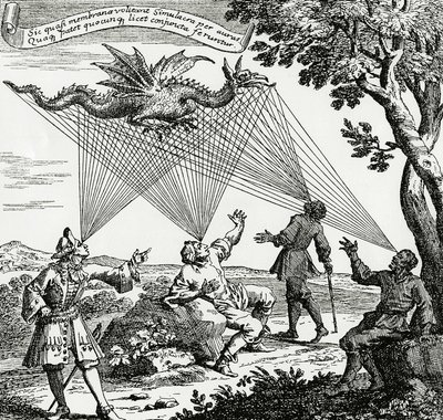 Drak viděný z různých úhlů pohledu, založený na mědirytině Zahnova „Oculus artificialis teledioptricus“. od Unknown artist