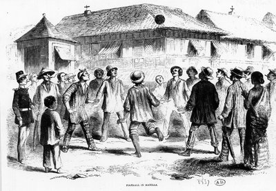 Fotbalový zápas v Manile (Filipíny) - rytina od Unknown artist