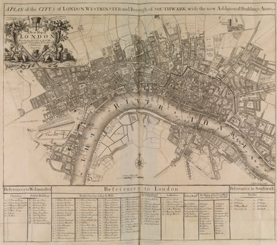 Plán města Londýna, Westminsteru, čtvrti Southwark a řeky Temže od Unknown artist