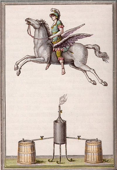 Aerostatická figura 6 stop 8 palců dlouhá, 9 stop 6 palců vysoká vyrobená bratry Enslenovými (Christian Gottfried od Unknown artist