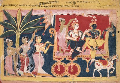 Akrur vozí Krišnu a Balrámu do Mathury (Isarda Bhagavata Purana) od Unknown artist