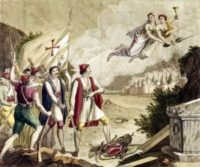 Alegorie znovuprobuzení nacionalistického cítění Řecka pod osmanskou nadvládou, které vedlo k řecké válce za nezávislost (1821-1830) nebo řecké revoluci. od Unknown artist
