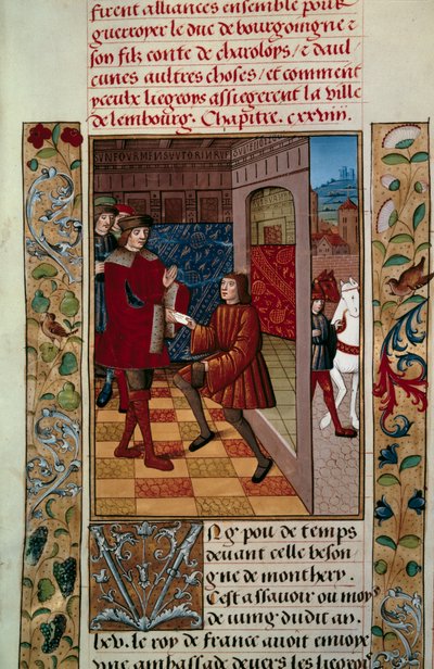 Aliance Ludvíka XI. (1423-1483) s Liegeois proti Charlesi the Temeraire Miniature z „Chronicles d