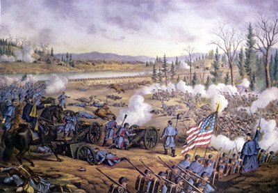 Americká občanská válka (1861 - 1865): bitva u řeky Stones nebo druhá bitva u Murfreesboro, Tennessee 31. prosince 1862-02 ledna 1863. Rytina z 19. století. od Unknown artist