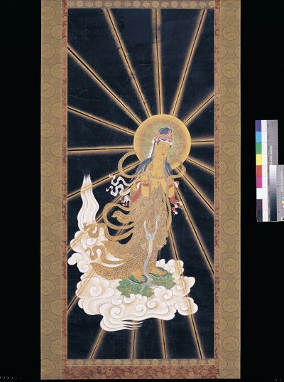 Amitabha (Amida) Triáda sestupující z nebe (pigment na konshi (modrý rýžový papír)) od Unknown artist