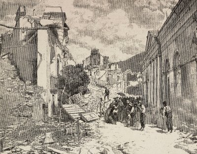 Mezi troskami po zemětřesení v přímořském letovisku Balliazzi, Itálie od Unknown artist