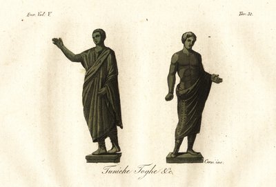 Starověké etruské sochy zobrazující muže nosící tógu, tuniku, calzari (boty) atd. od Unknown artist