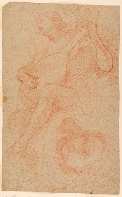 Anděl hrající na loutnu; Verso Andělé s křížem od Unknown artist