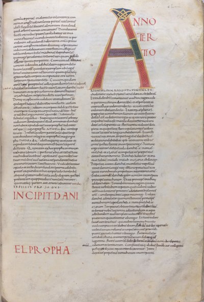 Anno tertio: Incipit Daniel Propha.Incipit knihy proroka Daniela, 11. století (miniatura, blánový rukopis) od Unknown artist