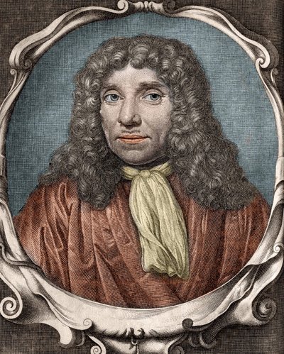 Anthony Van Leeuwenhoek nebo Anton van Leeuwenhoek, nebo Leeuvenhoek, nebo Leeuwenhoeck. Holandský přírodovědec (1632 až 1723). 18. století rytina od Unknown artist