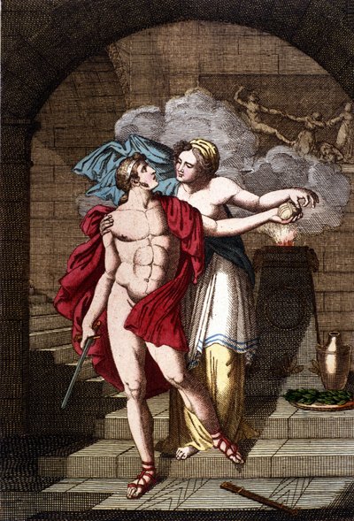 Arianne dává Theseovi nit, aby se mohl dostat z bludiště - v Dizionario mitologico od Unknown artist