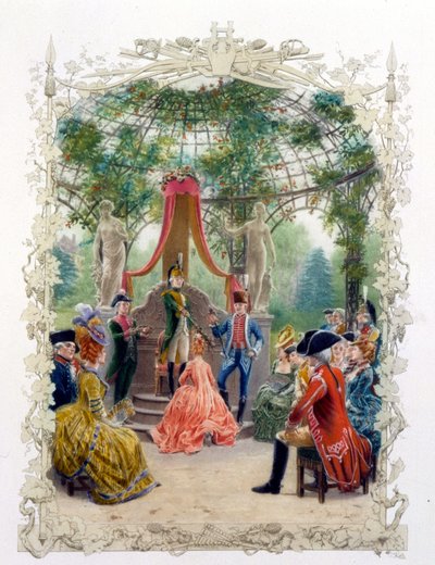 Aristokratický obřad v zahradě (zámek Versailles?) v „“ Kvalitní žena v minulém století““ 1778 od Unknown artist