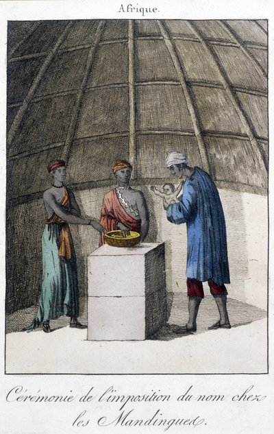 Křest v Mandingues (Mali?) v Africe - rytina od Unknown artist