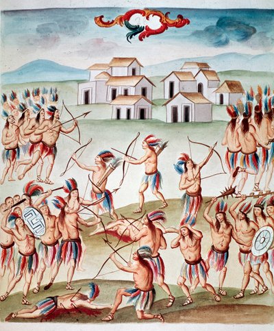 Bitevní scéna, přepadení v Acolman, Mexiko (Watercolou, asi 1770-1780) od Unknown artist