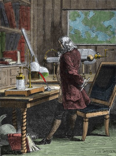 Benjamin Franklin (1706-1790), filozof, fyzik a americký velvyslanec ve své laboratoři ve Philadelphii. od Unknown artist