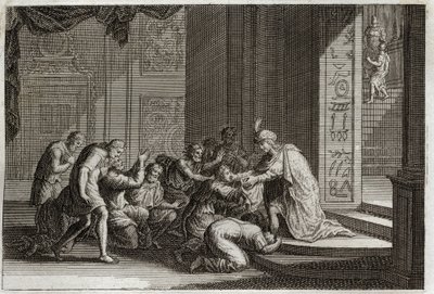 Bible of Royaumont, Starý zákon: Josefa uznávají jeho bratři. Ilustrace z roku 1811. od Unknown artist