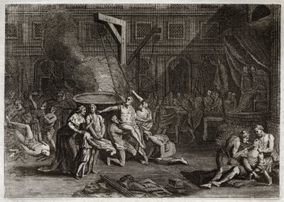 Bible of Royaumont, Starý zákon: Mučednictví Machabees. Sedm bratří Makabejských je spíše umučeno, než aby zradili svou vlastní víru. Ilustrace z roku 1811. od Unknown artist
