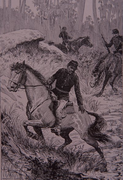 Black Trackers pronásledují bushrangers v Austrálii (rytina) od Unknown artist