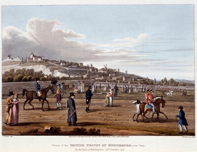 Britští vojáci na Montmartru – v „“Historických, vojenských a námořních anekdotách a incidentech, které dorazily do náruče Británie a jejich spojenců končících ve Waterloo“, od Ed. Orme, nemocný. od Fry, Sutherland Clark, Dubourg, Heath, Atkinson, ed. 1819 od Unknown artist