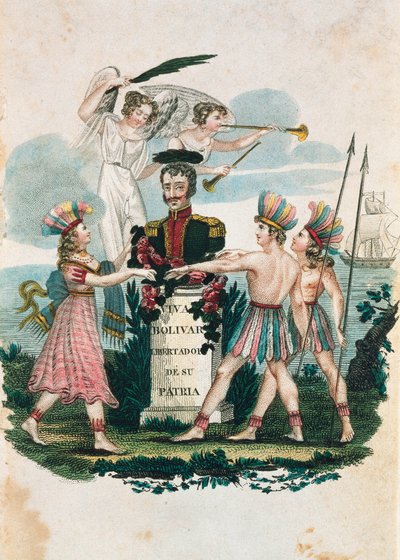 Busta venezuelského vojenského hrdiny a politika Simona Bolivara (barevná rytina) od Unknown artist