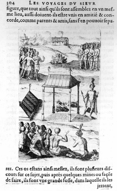 Kanada: domorodci - v “Les voyages de la Nouvelle France Occidental, Dicte Canada, vyrobený St Champlain Xaintongeois... od roku 1603 do roku 1629... Samuel Champlain (1570-1635), ed. Pierre Le Mur, Paříž od Unknown artist