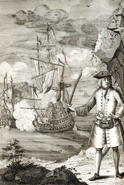 Kapitán Henry Avery na jedné z mohykánských lodí od Unknown artist