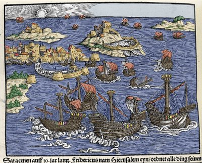 Dobytí Jeruzaléma saracénskými armádami v únoru 638. V „Den Noble Strict Best Fromen“““ od Johanna Stumpffa od Unknown artist