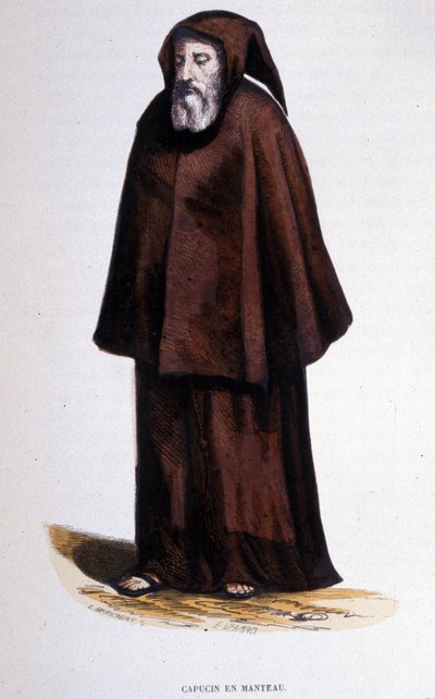 Kapucín v kabátě, rytina z alba o řeholních řádech, Paříž od Unknown artist