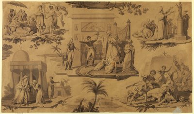 Kreslený film pro tištěný bavlněný textil: Francouzi v Egyptě [Les Francais en Egypte] od Unknown artist