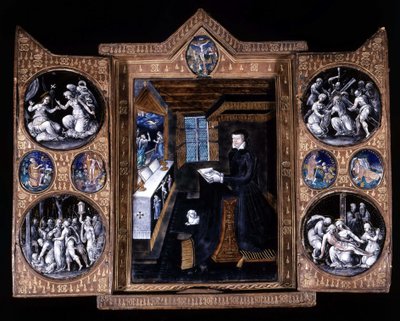 Kateřina de Medici (Caterina de Medici) (1519-1589) v modlitbě - triptych email a kůže od Unknown artist