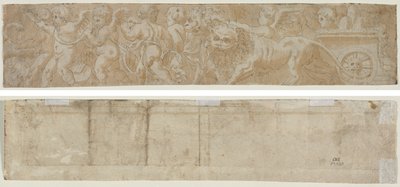 Chariot tažený lvy s Amorini (recto) Částečná architektonická studie (verze) od Unknown artist