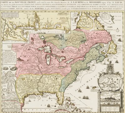 Mapa jihu USA s řekou Mississippi a Saint Louis, asi 1720 (tisk) od Unknown artist