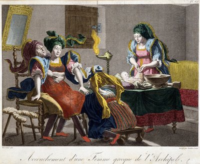 Porod v Řecku - rytina, konec 19. století od Unknown artist
