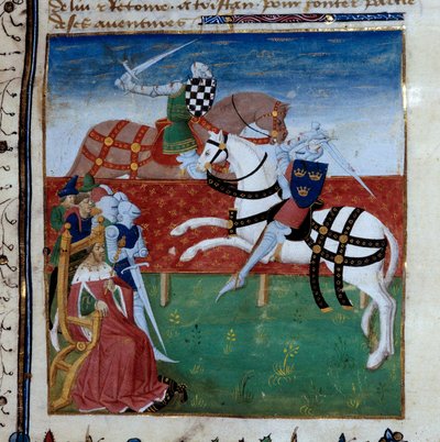Rytířský turnaj mezi Tristanem a Palamedem. Miniatura převzatá z rukopisu „Tristanův román“ s názvem Mistr Charles z Maine od Unknown artist