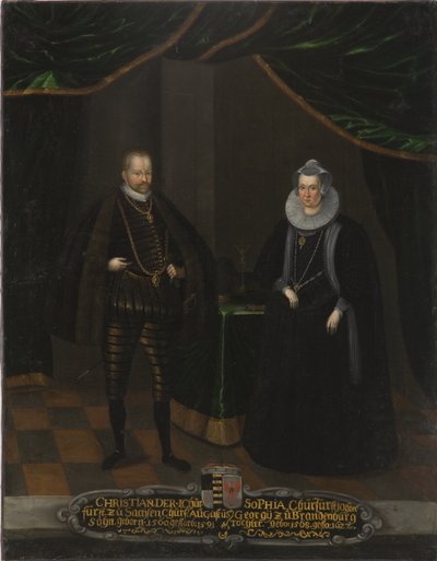 Christian I de Saxe et Sophie de Brandebourg - Portrét Christiana I. (1568-1622), saského kurfiřta a Sophie Braniborské (1568-1622), saské kurfiřty, Anonym. Olej na plátně. Rozměr: 102,5 x 79 cm. Národní muzeum Stockholm od Unknown artist