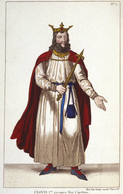 Clovis I (466-511), král Franků, dynastie Merovejců, rytina 1830 od Unknown artist