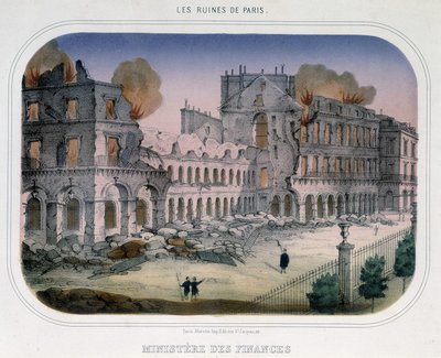 Commune de Paris: Požár na ministerstvu financí (v době Tuileries) 24. května 1871. Rytina 19. století. od Unknown artist