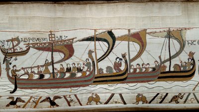 Dobytí Anglie normanským vévodou Vilémem Dobyvatelem (1027-1087) v roce 1066: Normanská flotila se blíží k anglickému pobřeží v Pevensey Detail tapisérie z Bayeux nebo výšivky královny Mathildy od Unknown artist
