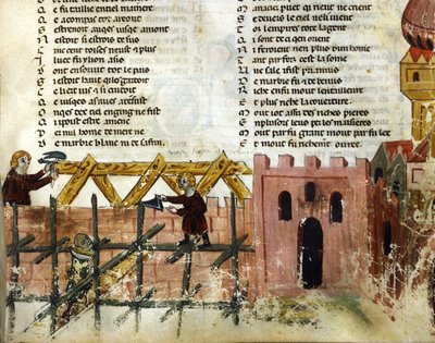 Stavební scéna. Miniatura „Roman de Troy““ od Benoita de Saint Maure. Biblioteca Marciana ze 14. století, Benátky od Unknown artist